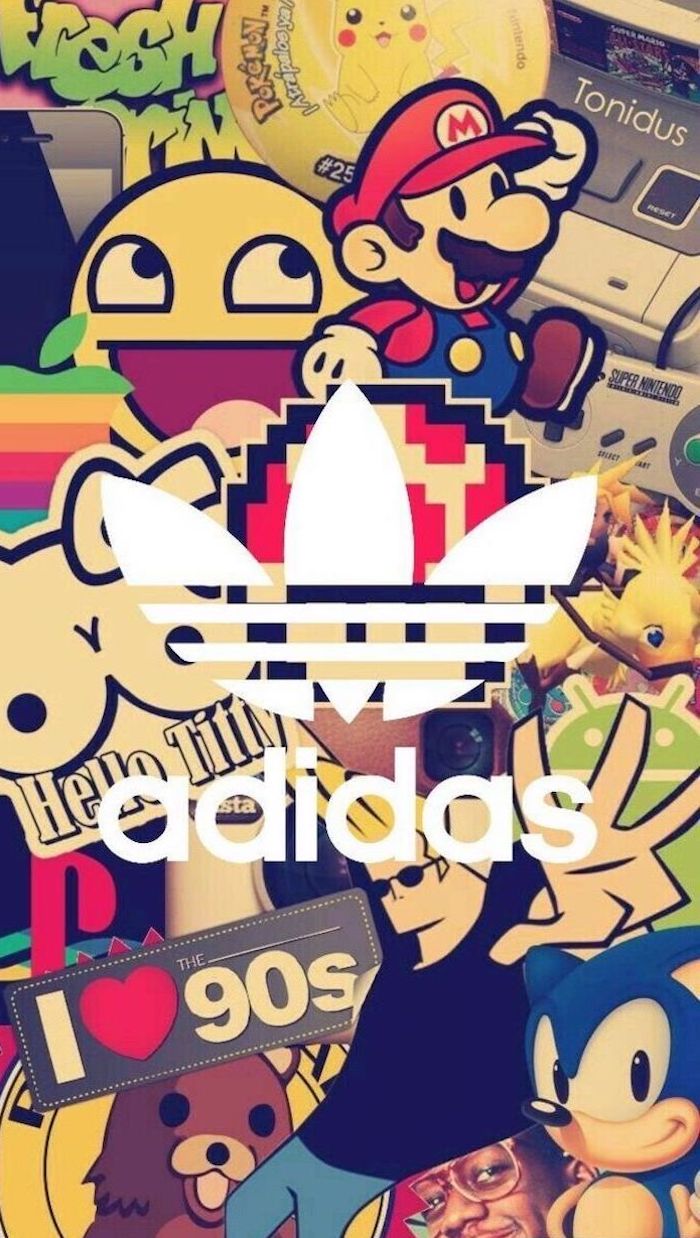 logos from the 90s backgrounds for boys adidas logo in the middle sonic super mario playstation nintendo i love the 90s