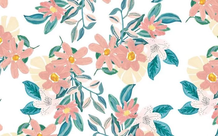 orange pink flowers with green leaves pretty flower backgrounds watercolor drawing on white background
