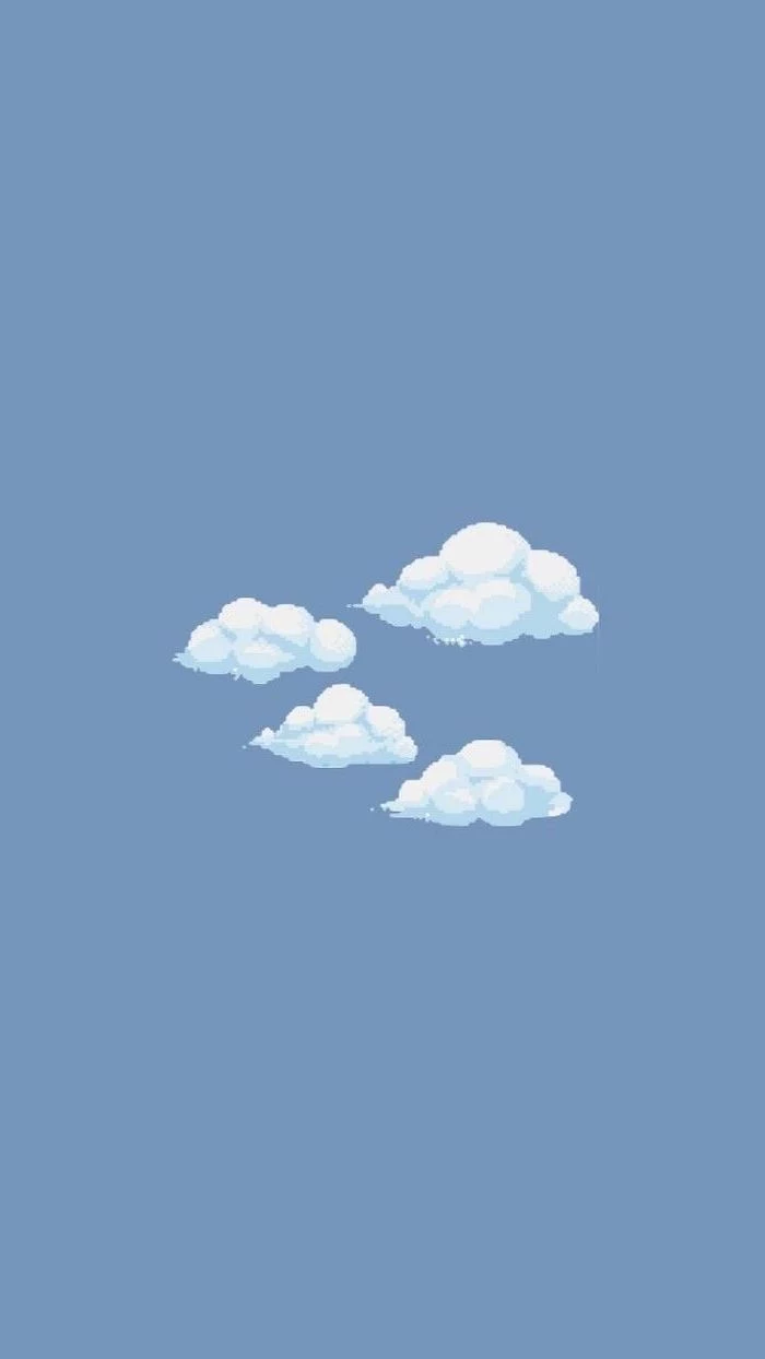 pastel blue background pretty iphone wallpaper pixelated drawings of four white clouds in the middle