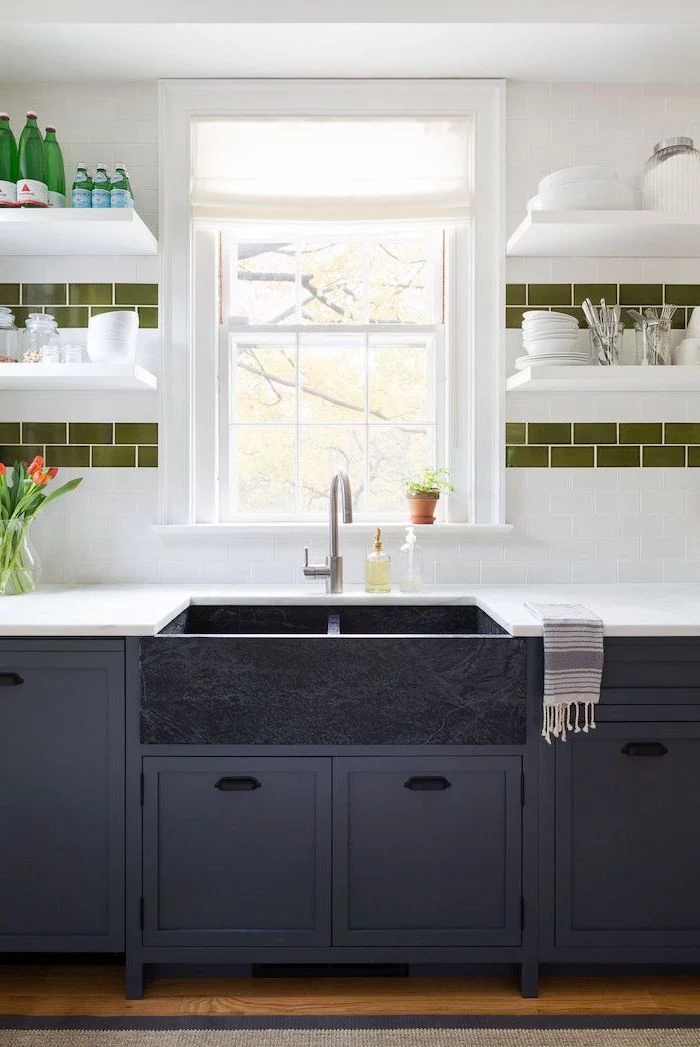 black cabinets with white countertop black granite sink backsplash for white cabinets dark green and white tiles backsplash