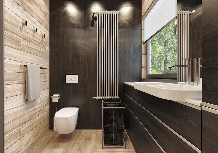 black wooden accent wall cabinets how to decorate a small bathroom wooden floor and wall under the shower