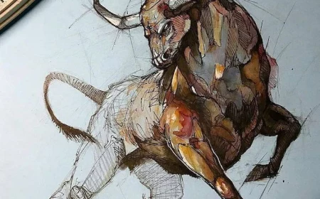bull drawin with pencil and watercolor step by step drawing animals painted on white background