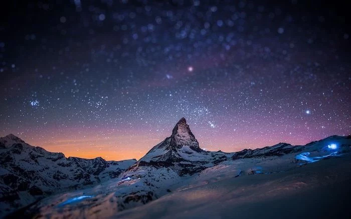 dark blue sky full of stars high resolution desktop backgrounds mountain landscape with snowy peaks
