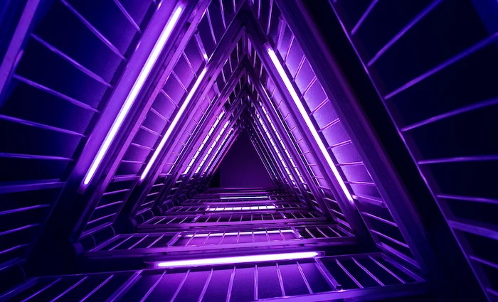 dark purple aesthetic high resolution desktop wallpaper hallway in triangle shape with neon lights