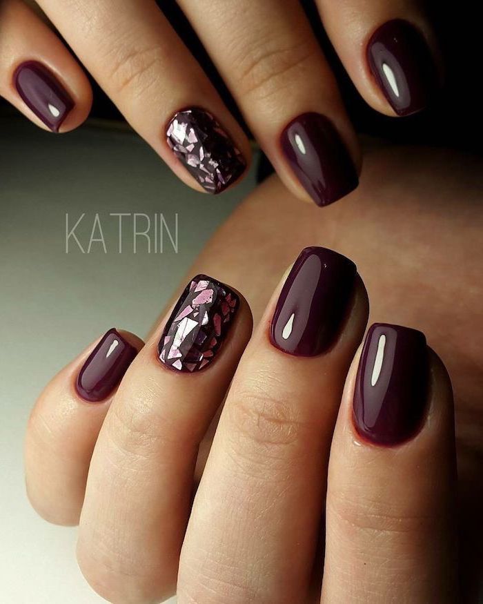 dark red burgundy nail polish nail designs 2020 pink decorations on the ring finger short square nails