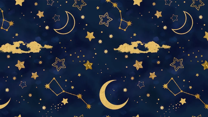 desktop backgrounds dark blue sky with moons stars constellations drawn on it in gold