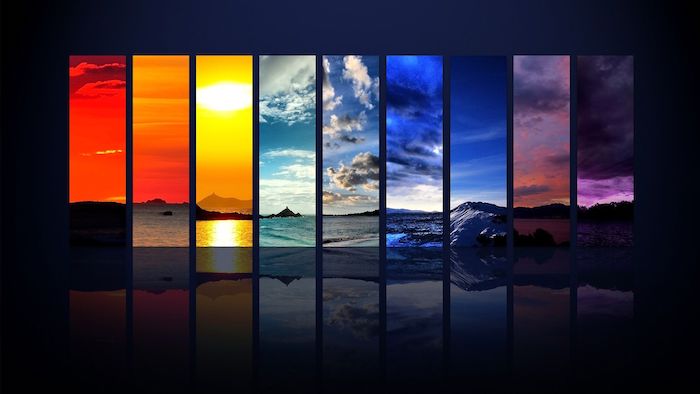 different landscapes photographed at different times of the day cute wallpapers for laptop arranged together on dark background