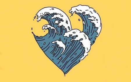 heart shaped wave in blue and white vsco wallpaper yellow background