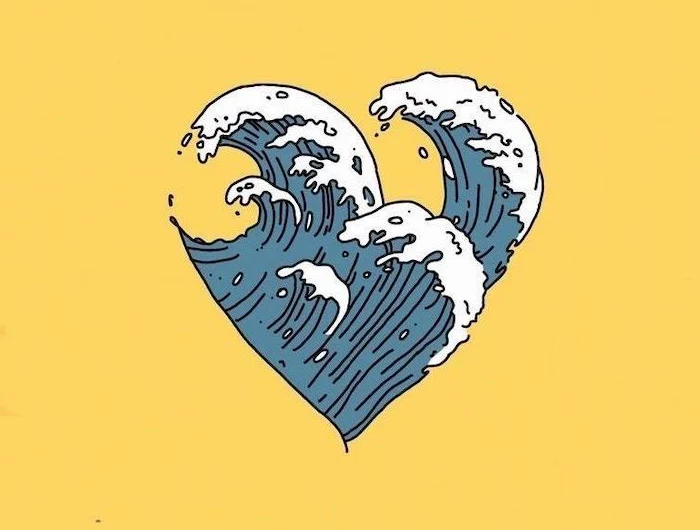heart shaped wave in blue and white vsco wallpaper yellow background