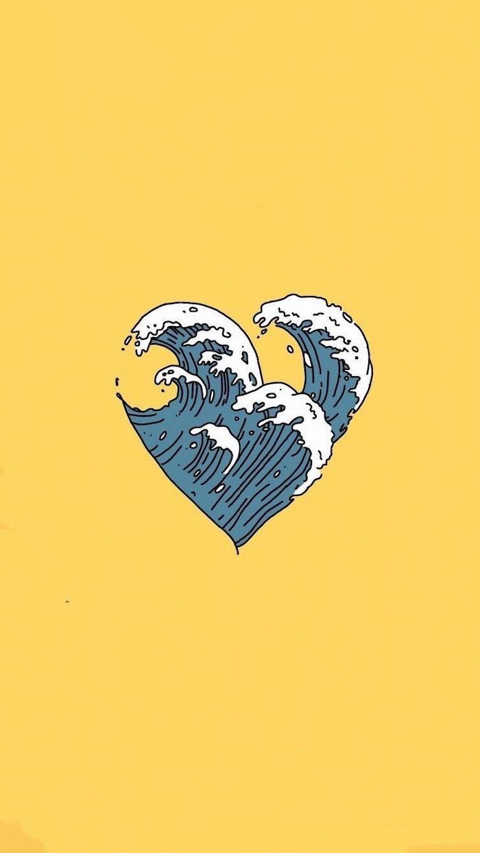 heart shaped wave in blue and white vsco wallpaper yellow background