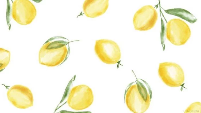 high resolution desktop backgrounds yellow lemons with green leaves drawn in watercolor on white background