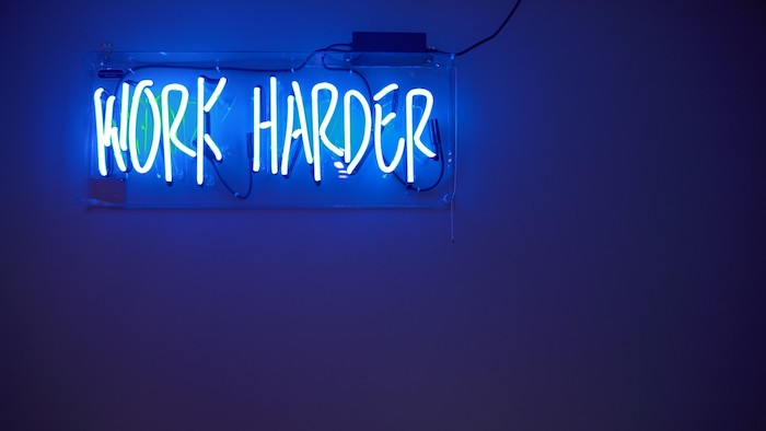 high resolution desktop wallpaper dark blue background work harder sign shining in blue neon