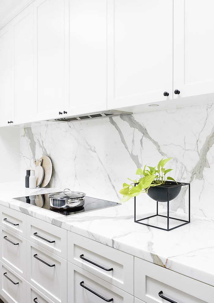 marble backsplash and countertops on white cabinets kitchen backsplash ideas with white cabinets