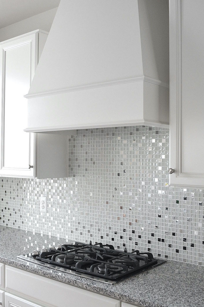 mosaic white and gray tiles for backsplash kitchen backsplash ideas with white cabinets granite countertop above white cabinets