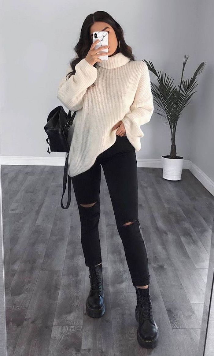 fall outfits with black boots