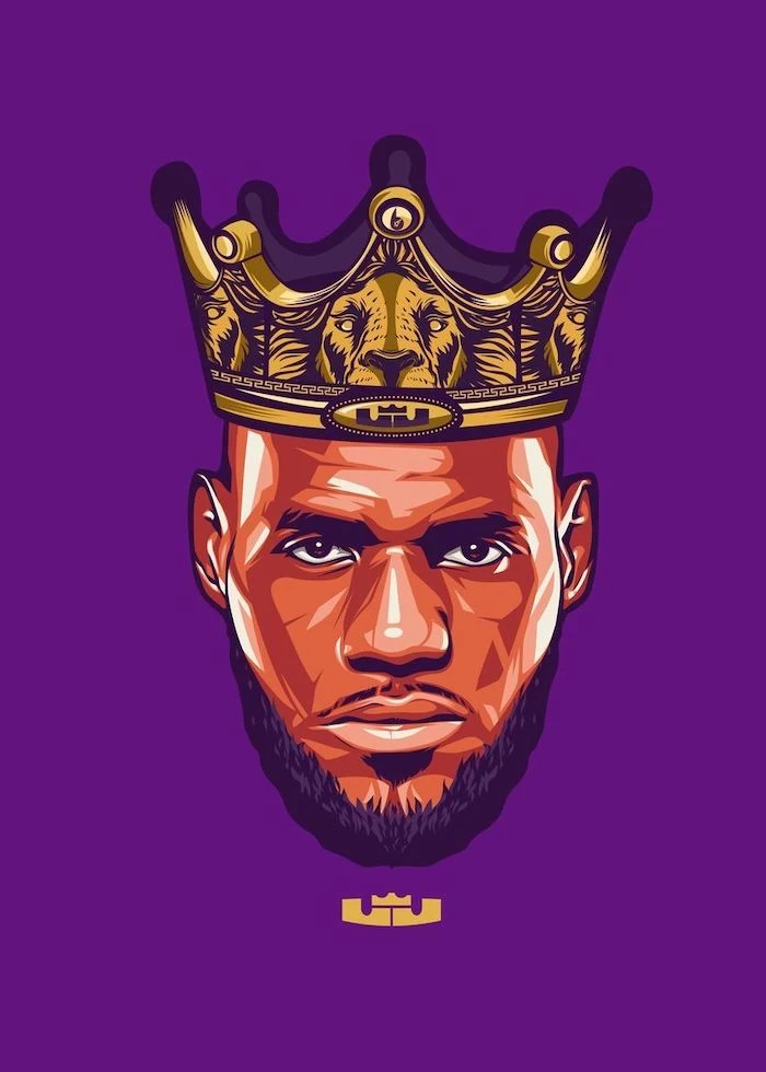 cool nba wallpapers drawing of lebron james wearing a crown his logo underneath purple background