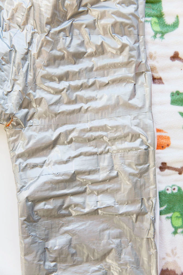creative halloween costumes close up of the onesie covered with duct tape step by step diy tutorial for space costumes