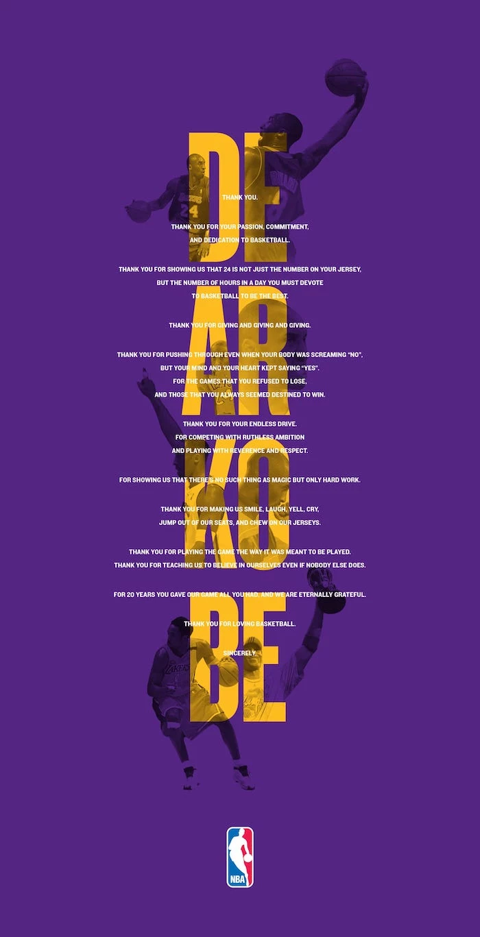 dear kobe farewell letter from the nba kobe bryant wallpaper hd background with photos of kobe in purple
