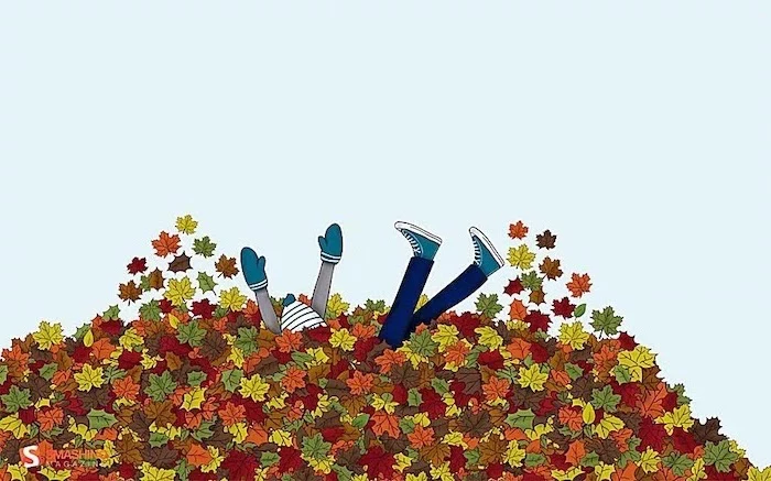 drawing of boy wearing hat and gloves jumping into a pile of leaves fall desktop backgrounds orange green red brown yellow leaves