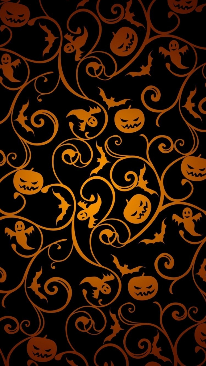 halloween background images black background drawings of jack o lanterns bats ghosts drawn in orange