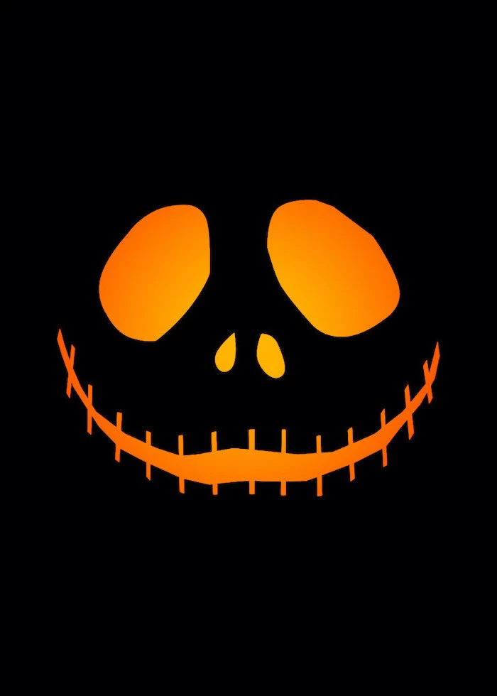 halloween desktop wallpaper black background with jack skellington face carved silhouette drawn in orange