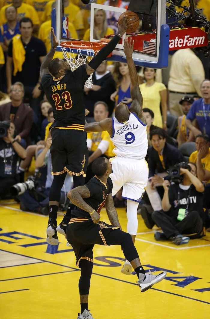 iguodala blocked by james at the nba finals best basketball wallpapers photo from the side of the court