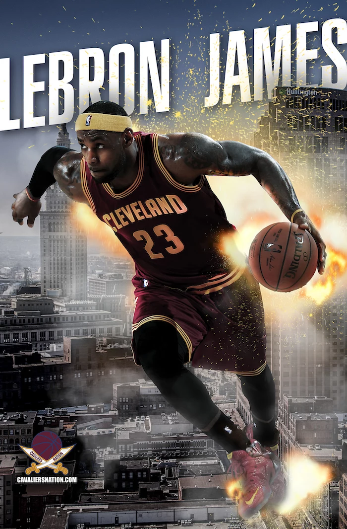 lebron james wallpaper iphone wearing cleveland cavaliers uniform dribbling the ball city of cleveland in the background