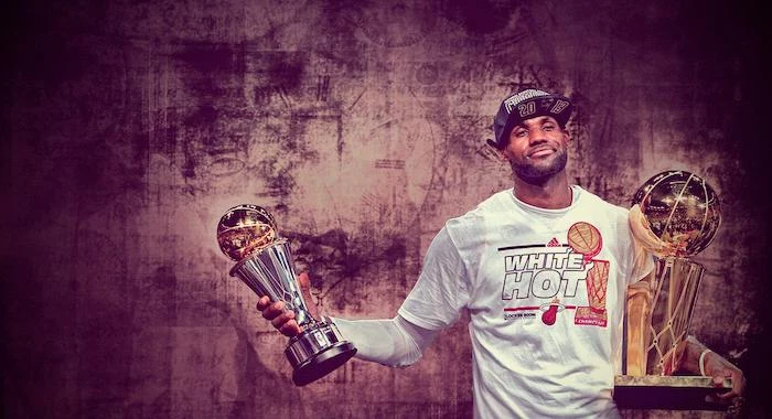 lebron james wearing miami heat warm up blouse lebron wallpaper holding the larry obrient finals mvp trophy