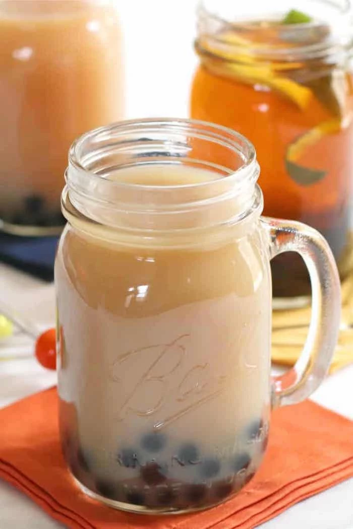 orange napkin glass jar on top how to cook tapioca pearls filled with vegan bubble tea