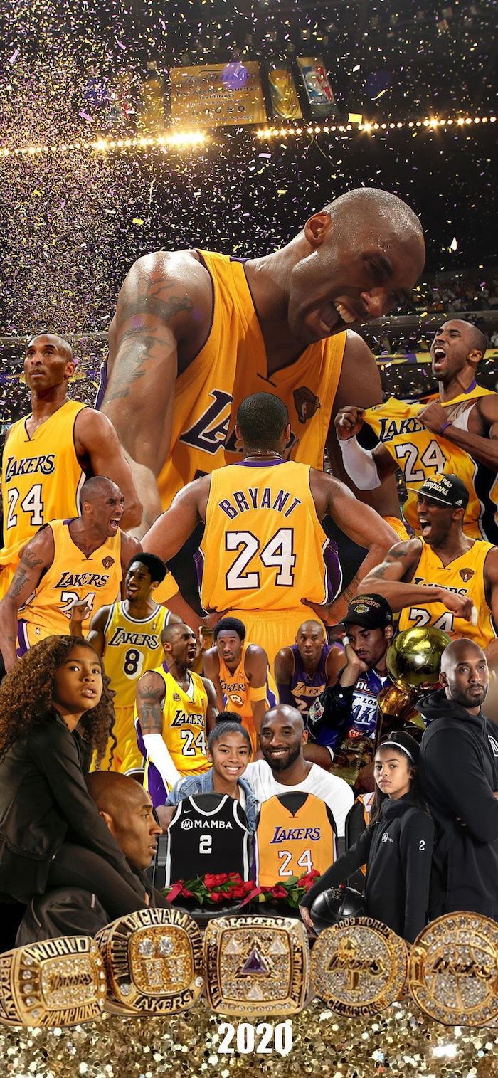 photo collage of kobe and gigi bryant photos from championships kobe wallpaper five championship rings below