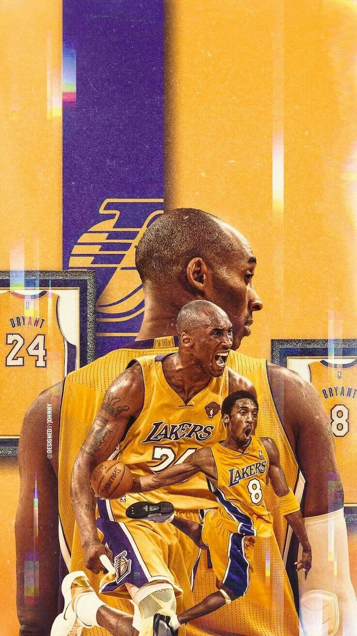 photo collage of three separate ohotos of kobe on purple and gold background with lakers logo cool kobe bryant wallpapers his jerseys framed