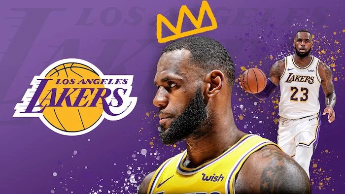 photo collage of two photos of lebron james wallpaper los angeles lakers logo purple background