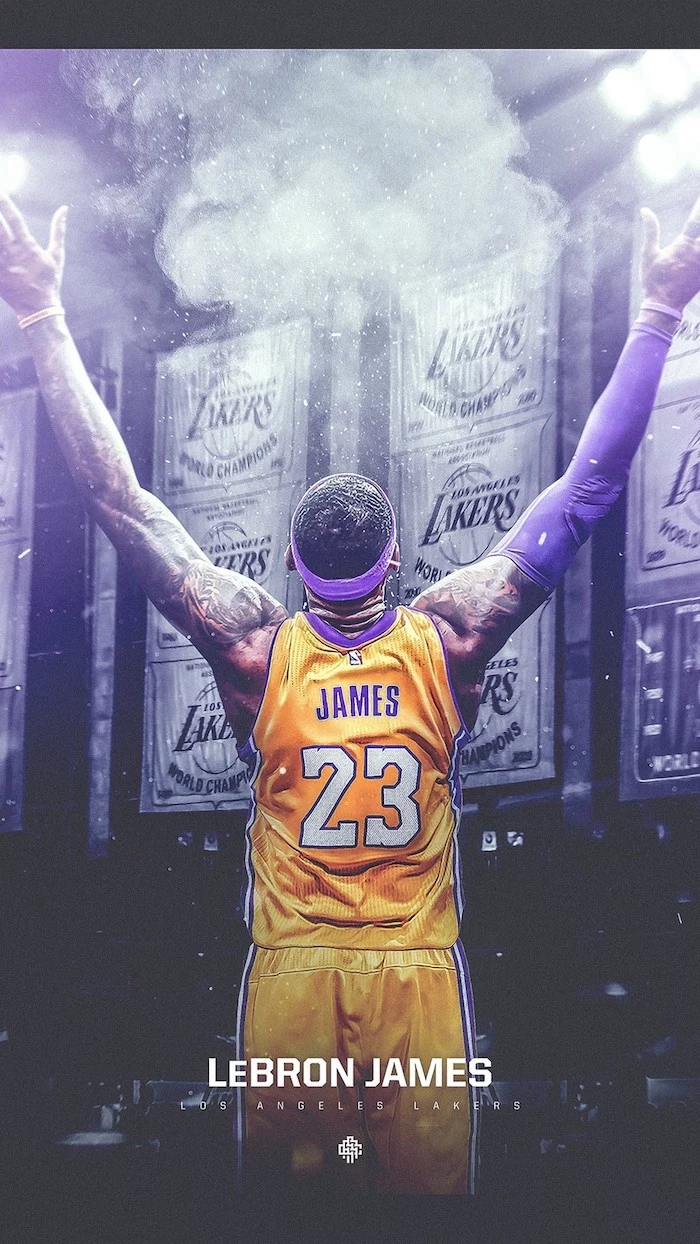 photo of the back of lebron wearing lakers uniform throwing powder in the air lebron james wallpaper iphone