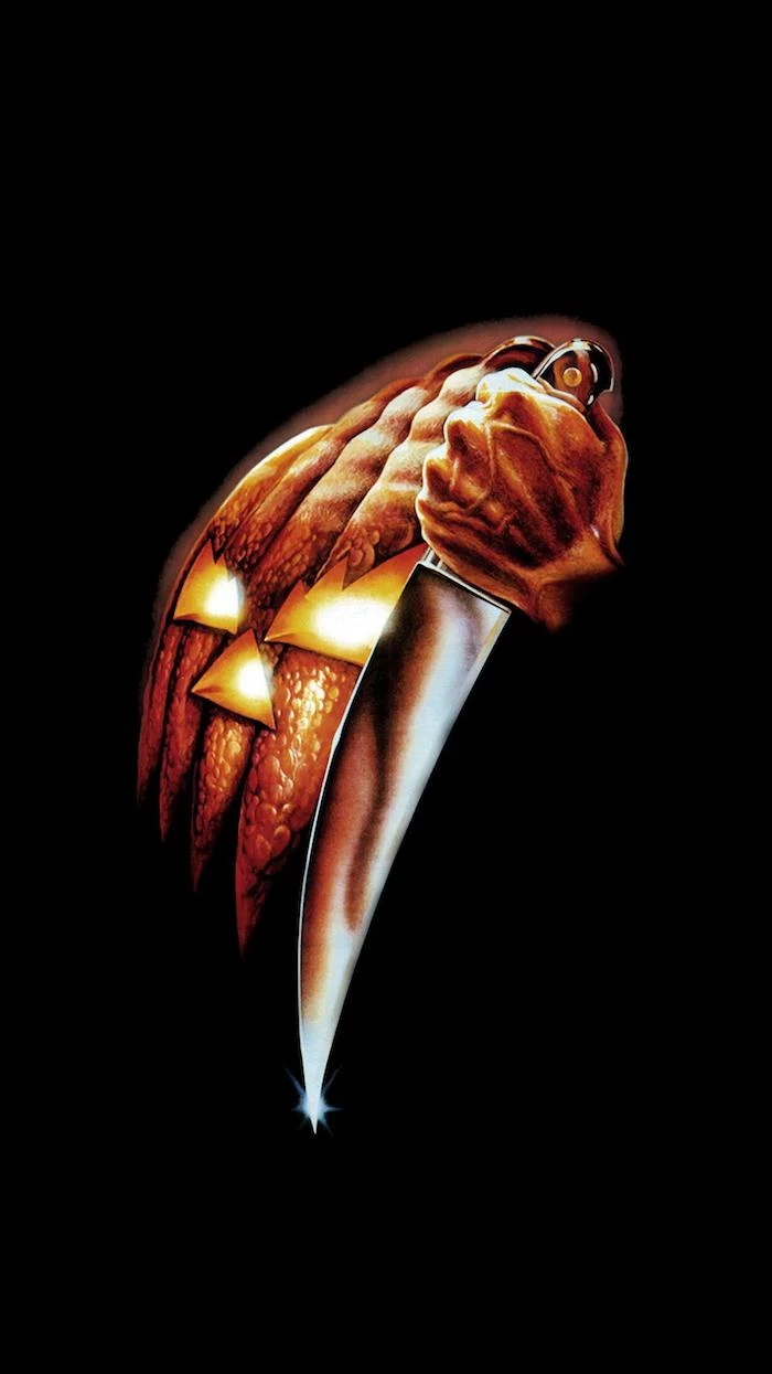 poster for the movie halloween scary halloween wallpaper jack o lantern mask and knife on black background