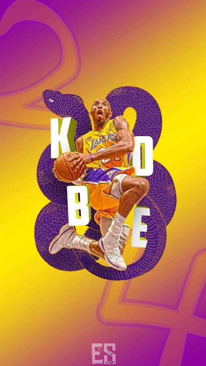 purple and yellow background with number 24 photo of kobe kobe bryant wallpaper mamba in the background