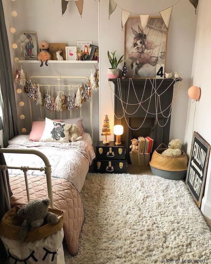 Small Bedroom Ideas For Tweens Www Cintronbeveragegroup Com   Small Bed Tassel Garland Hanging Above It Teen Girl Room Ideas White Carpet On Wooden Floor White Walls 