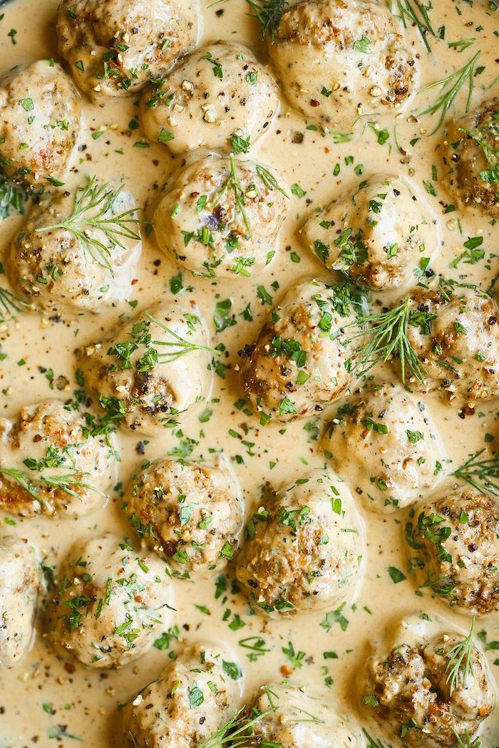 swedish meatballs in creamy sauce healthy pressure cooker recipes garnished with chopped parsley and dill