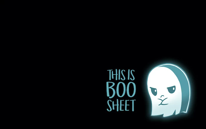 this is boo sheet written with blue letters next to digital drawing of cute ghost on black background halloween iphone wallpaper