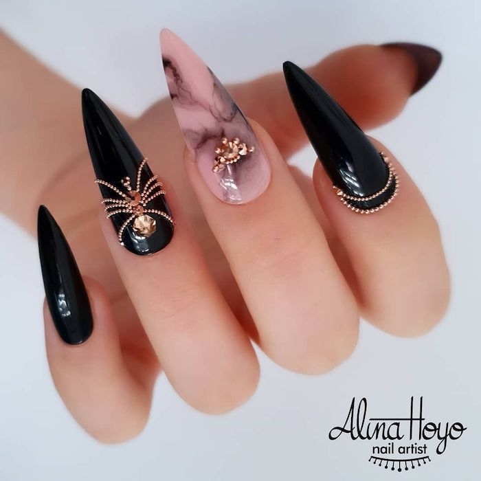 stiletto nails black designs