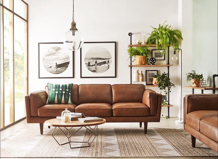 Ideas For A Mid Century Modern Living Room, Mid Century Modern Tan Leather Sofa