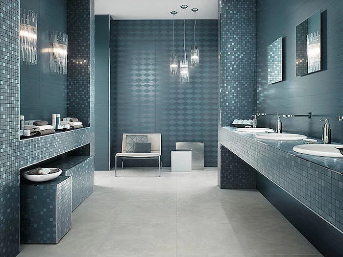 different dark green turquoise tiles with different textures mosaic accents tile shower ideas for small bathrooms