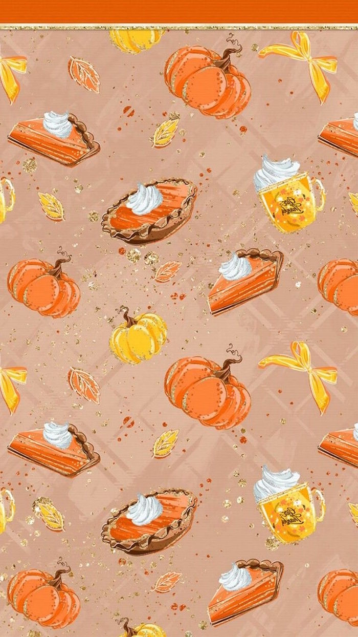 drawings of pumpkins lattes pumpkin pies on light purple background free thanksgiving wallpaper