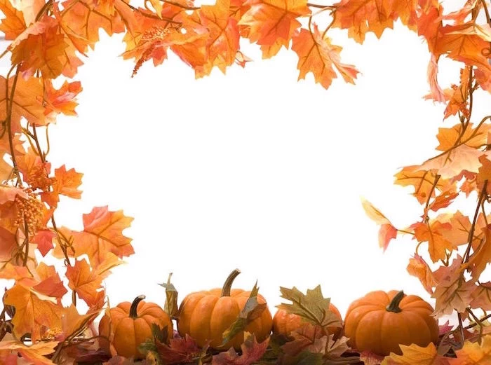 fall leaves and pumpkins in the corners of the photo thanksgiving iphone wallpaper white background in the middle