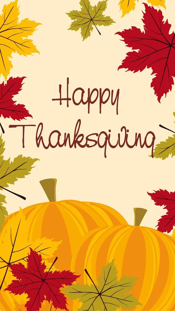 free thanksgiving wallpaper happy thanksigivng writte in orange in the middle drawings of pumpkins fall leaves around it