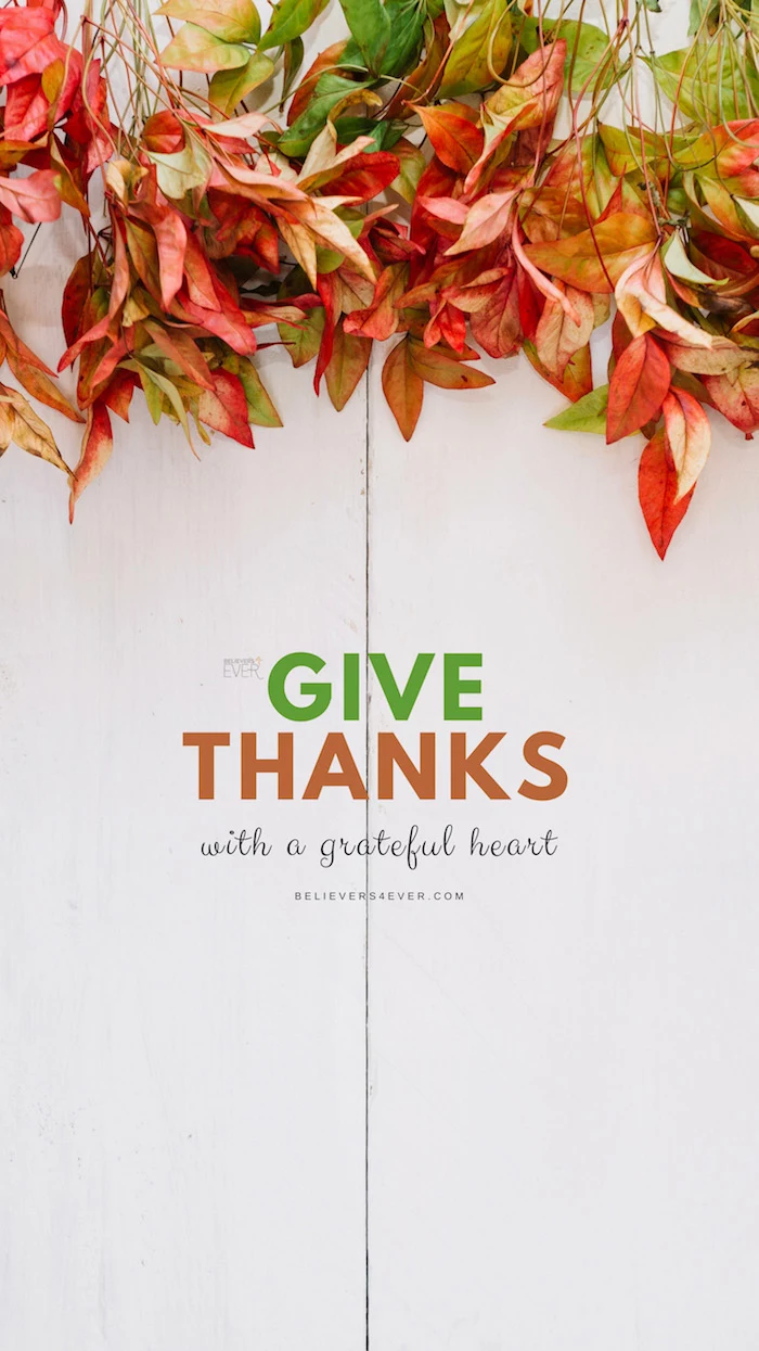 give thanks with a grateful heart written in the middle thanksgiving wallpaper hd fall leaves above it
