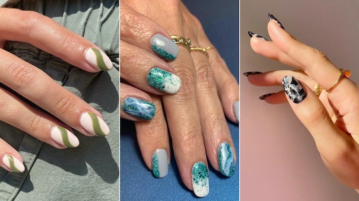 green and white almond nails cute nail designs blue hray white glitter squoval nails black and white almond nails side by side photos