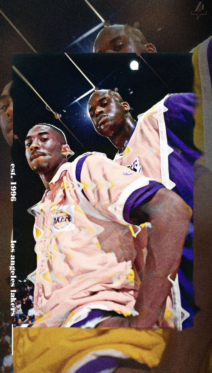 nba background photo of kobe bryant shaquille oneal on the court wearing lakers uniforms