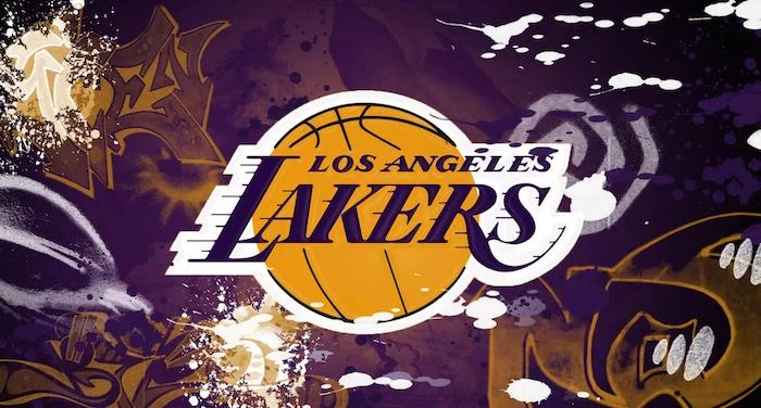 purple and gold background with grafitti lebron james wallpaper los angeles lakers logo in purple and gold in the middle