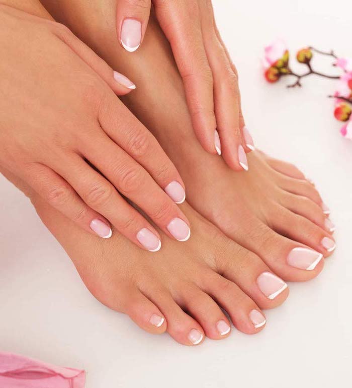 simple nail designs matching manicure and pedicure nude nail polish with white french manicure