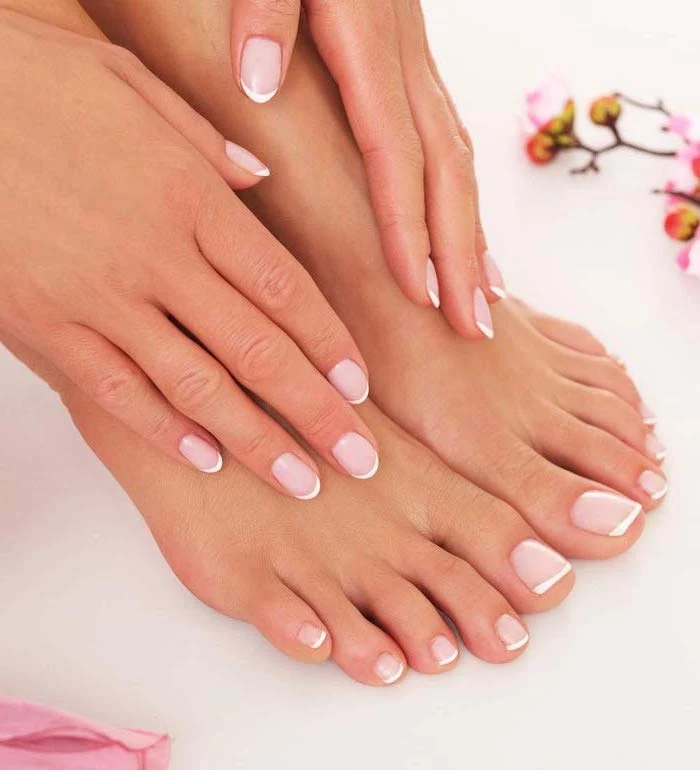 simple nail designs matching manicure and pedicure nude nail polish with white french manicure